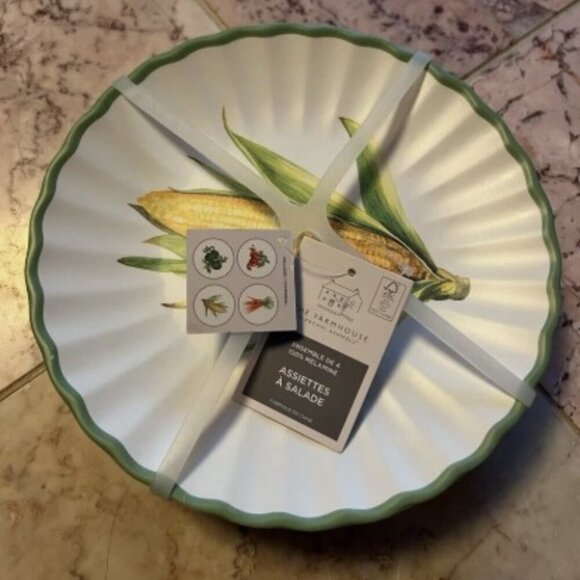 NEW Set of 4 Farmhouse by Rachel Ashwell Melamine Scalloped Salad Plates - Picture 2 of 5